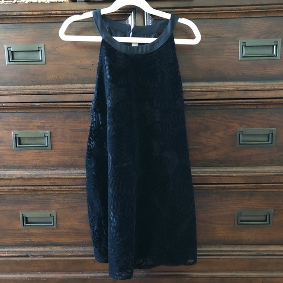 LOFT Tops - Loft high neck black velvet laser cut sleeveless blouse in size XS